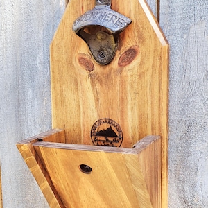 Easy clean beer bottle opener (Modern Rustic Style- Beveled Edges) Opener with Cap Catcher, Groomsman gift, Gift for him, Man cave, Bar