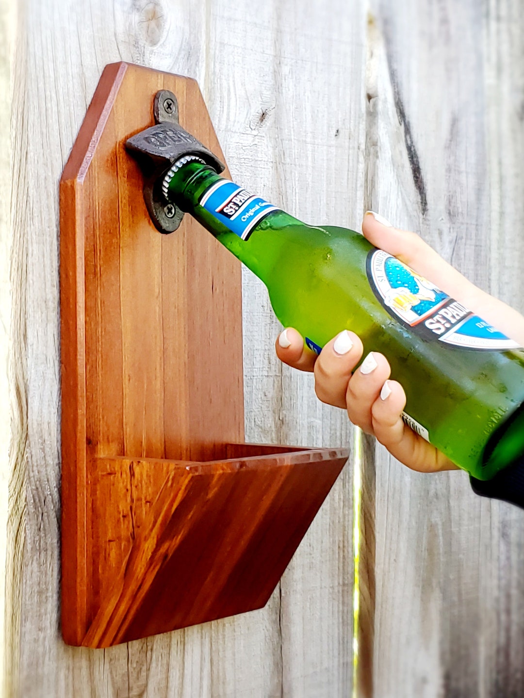 Wall Mounted Beer Bottle Opener modern Rustic Style Beveled Edges