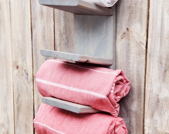 Towel Rack (Modern Rustic Style- Beveled Edges) Farm House, Bathroom storage, Shower, Wet room, Wood shelf, Poolside cabana, Guest room, Gym