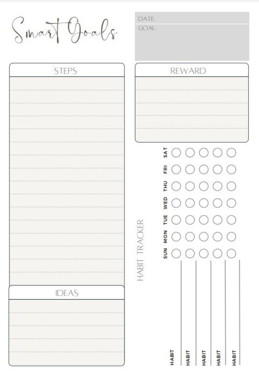 Smart Goals Sheet - Etsy