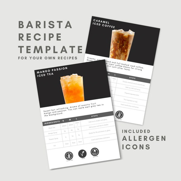 Barista Recipe Template - Canva Template - Printable Recipe Book - Cookbook - Cafe Drinks - Coffee Shop  - Cocktail Recipe - Home Barista