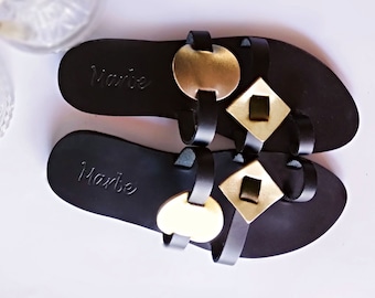 Greek Leather Sandals / Women Sandals / Black Sandals / Summer Shoes / Gift for Her / Genuine Leather : Afroditi