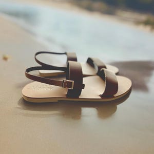 Men&#39;s Brown Nubuck leather sandals|Greek leather sandals |Slingback leather sandals men|Sandali uomo|Sandales|Ankle strap sandals: Anakletos