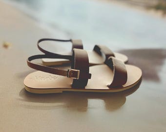 Men's Brown Nubuck leather sandals|Greek leather sandals |Slingback leather sandals men|Sandali uomo|Sandales|Ankle strap sandals: Anakletos