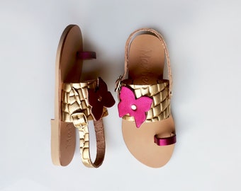 Handmade Leather Kid Sandal : Timareti , Kids Shoes , Sandals for Children , Summer Flats , Designer Shoes , Greek Sandals , Handmade Shoes