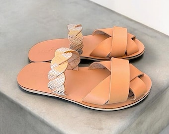 Handmade leather sandals, leather sandals women, peep toe sandal, Marbe , make color combinations, slide sandals,shoes,gift for her: Olivia