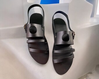 Handgemaakte sandalen/Griekse leren sandalen/platte schoenen dames/sandalen cuir femme/sandalen met bandjes/zomerschoenen, sandalen met enkelbandje: deminis