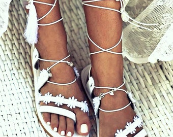 Wedding sandals / Bridal sandals / Leather sandals / Handmade sandals / Pearl sandals / Beach wedding sandals  / wedding shoes / Greek Bride
