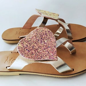 Flat sandal /Strappy Sandals/ Glitter shoes/ Greek leather sandals /Summer Shoes / Girls sandals : Kardia