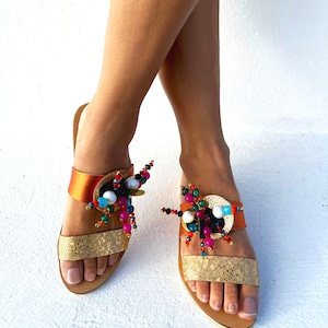 Flat Shoes , Handmade Sandal , Flat Slide Sandals for Women , leather shoes , designer shoes , summer sandals ,  women sandals : Leonor