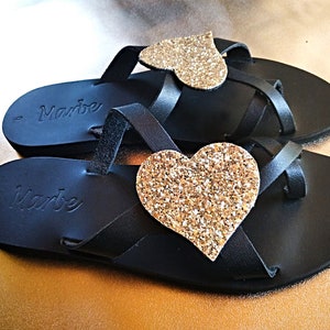 Heart sandal / Valentines Present / Glitter shoes/ Greek leather sandals /Summer Shoes / Girls sandals /Hrisa