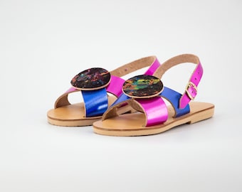 Sandale grecque en cuir pour enfants pour l’été : Maritina (chaussures pour filles, sandales en cuir, chaussures sur commande, sandales faites à la main, chaussures d’atelier)