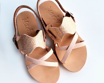 Handmade Leather Kid Sandal : Milena (Baby Sandals , Girls Sandals , Leather Shoes , Greek Sandals , Ankle Strap , Designer sandals)