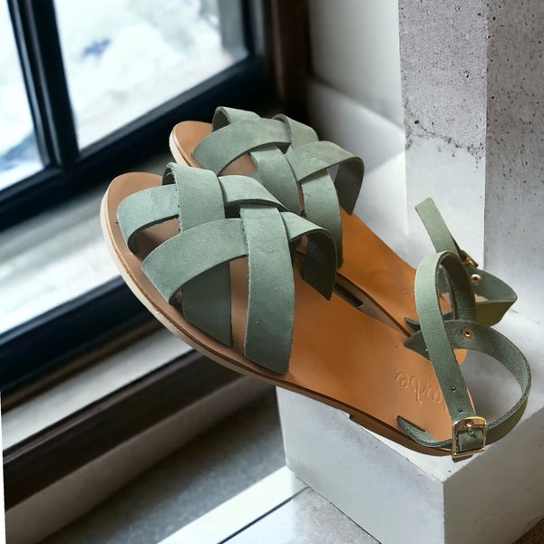 Peep Toe Summer Sandal , flat shoes , women shoes , Greek sandals , ankle strap sandals , toe sandal , workshop sandal ,slides: Beatriz