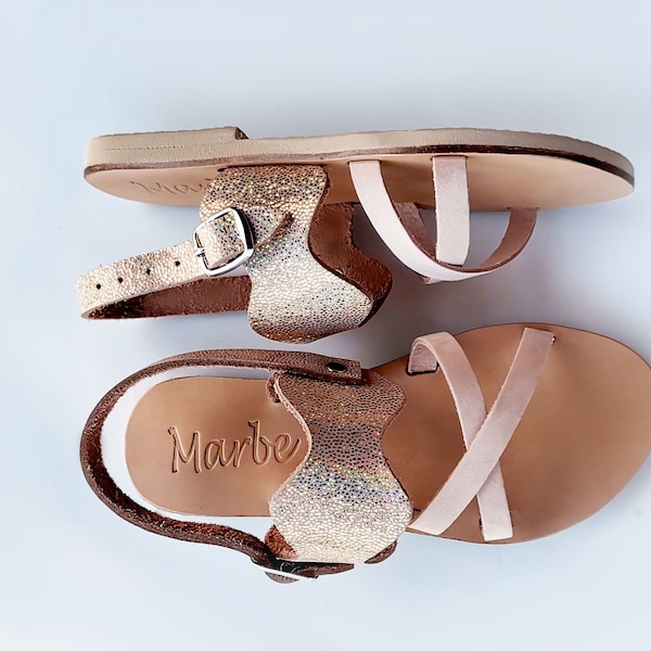 Handmade Leather Kid Sandal : Milena (Baby Sandals , Girls Sandals , Leather Shoes , Greek Sandals , Ankle Strap , Designer sandals)