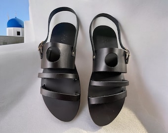 Men Black leather sandals|Greek leather sandals |Slingback leather sandals men|Sandali uomo|Sandales cuir homme |Ankle strap sandals: Apollo