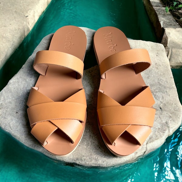Chaussures en cuir pour femme , sandales en cuir , sandales grecques , chaussures d'été , sandales à bouts ouverts : Filio