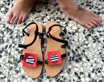 Echtes Ledersandalen Frauen, antike Sandalen Griechisch, Flache Sandale, Leder flach, handgemachte Sandalen Griechenland, Werkstattschuhe, Knöchelriemen: Daria