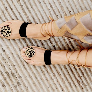 Handmade Greek Leather tie up Sandal , Sandals for women, Greek leather sandals, Handmade Ancient sandals ,Animal print sandal: Vrisida