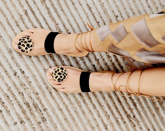 Handmade Greek Leather tie up Sandal , Sandals for women, Greek leather sandals, Handmade Ancient sandals ,Animal print sandal: Vrisida