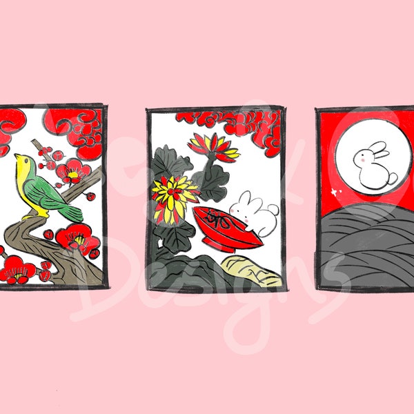 Year of the Rabbit Hanafuda Decal Set of 3