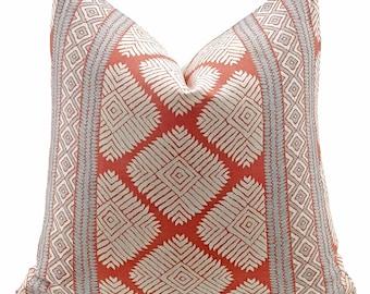 Thibaut Austin Striped Pillow Cover in Coral and Spa Blue, Designer Lumbar  pillow, Geometric Pillow
