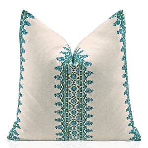 Peter Dunham Isfahan Stripe Kissen in Blau Grün, Dekoratives Dekokissen