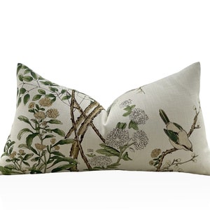 Thibaut Katsura Pillow Cover in Green and  Off White, Floral Pillow, Decorative Pillow, Lumbar Throw Pillows