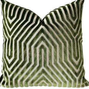 Copricuscino in velluto Schumacher Vanderbilt in lattuga, cuscino in velluto a zig zag verde di design, cuscini decorativi, decorazioni per la biancheria da letto, soggiorno