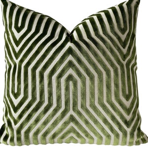 Schumacher Vanderbilt Velvet Pillow Cover in Lettuce, Designer Green Chevron Velvet Pillow, Decorative Pillows, Bedding Decor, Living Room