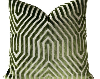 Schumacher Vanderbilt Velvet Pillow Cover in Lettuce, Designer Pillows, Green Chevron Velvet  Pillow, Decorative Pillows