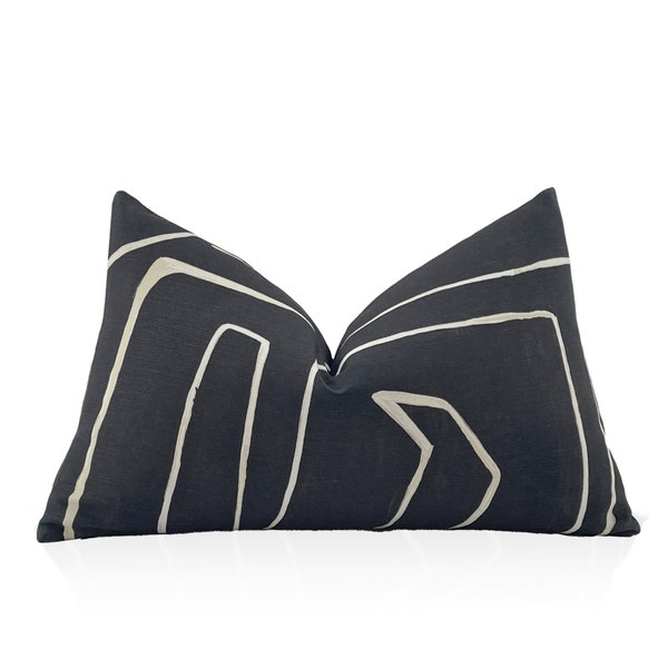 Kelly Wearstler Graffito Pillow Cover in Onyx/Beige, Black Pillow, Black Cushion, Modern Home Decor