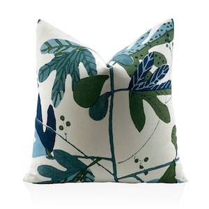 Floral Pillows, Thibaut  Matisse Leaf  Pillow Cover in Blue /Green Colorful Bedding Decor, Designer Lumbar  pillow, Accent Cushion