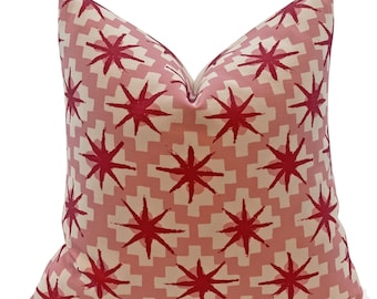 Peter Dunham Textiles Starburst Outdoor Pillow Cover in Raspberry/ Pink Decorative Throw Pillow, Patio, Deck,Porch, Terrace Cushions