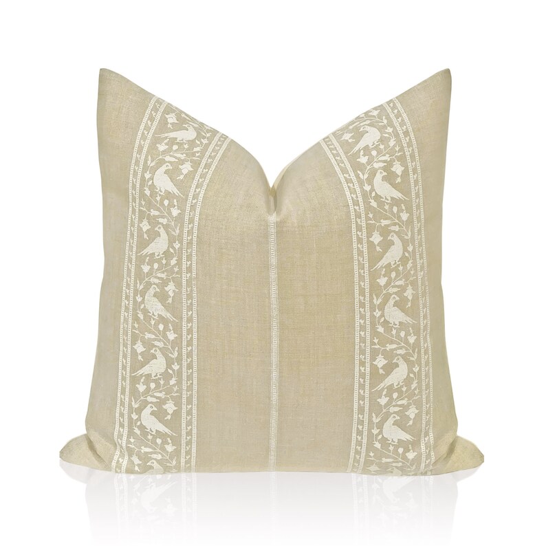 Lisa Fine Baroda Pillow Cover in White on Natural Designer Etsy