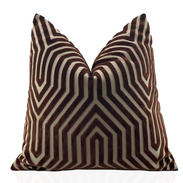 Schumacher Vanderbilt Velvet Pillow Cover in Russet, Chevron Velvet  Pillow, Decorative Pillows