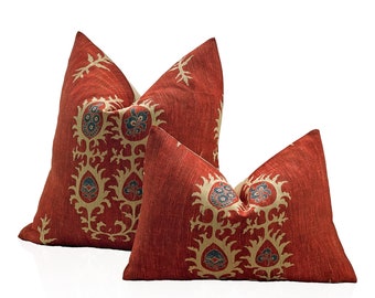 Designer Pillow, Tribal Flame Pillow Cover in Flame Red, Decorative Pillows