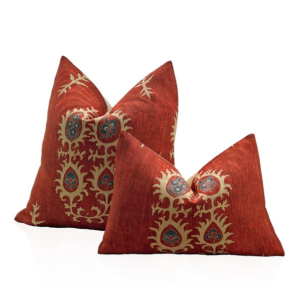 Designer Pillow, Tribal Flame Pillow Cover in Flame Red, Decorative Pillows