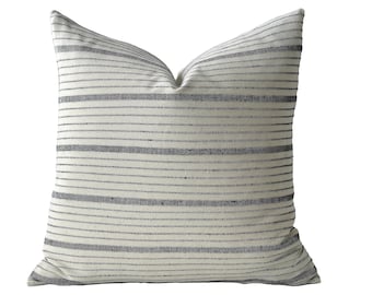 Cusco Stripe Pillow Cover in Natural Linen, Black White Stripe Pillow, Natural Home Decor, Decorative Pillow