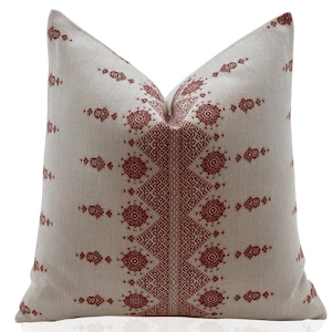 Peter Dunham Carmania Pillow Cover in Red on Natural, Decorative Throw Pillow, Indoor/Outdoor Pillow