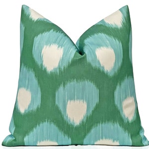 Outdoor Pillows,Peter Dunham Bukhara Pillow in Blue Green, Decorative Throw Pillow, Patio Decor, Porch and Den