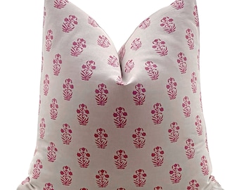 Thibaut Floral Pillow Cover in Raspberry and Natural, Throw Cushion,Decorative Pillows, Living Room, Bedroom