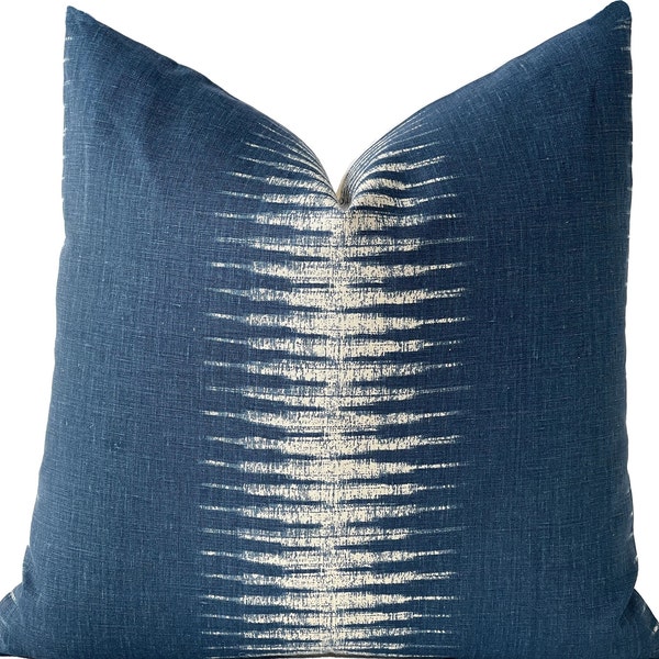 Peter Dunham Ikat Pillow Cover in Indigo, Blue Decorative Throw Pillow