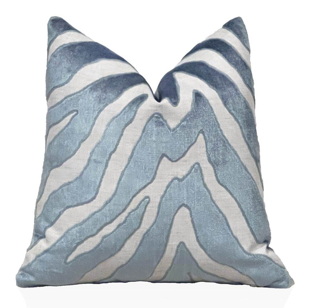 Thibaut Etosha Velvet Pillow Cover in Mineral, Luxury Zebra Velvet