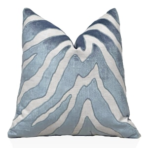 Thibaut Etosha Velvet  Pillow Cover in Mineral, Luxury Zebra Velvet, Stripe Designer Pillows, Lumbar Pillow, Bedroom Decor, Toss Pillow