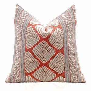 Thibaut Austin Striped Pillow Cover in Coral and Spa Blue, Designer Lumbar  pillow, Geometric Pillow