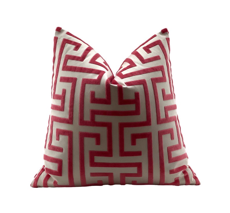 Greek Key Pillow Cover Pink Velvet Pillow Ming Trail Red Etsy