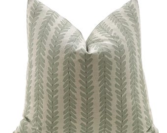 Schumacher Woodperry Pillow Cover in Sage Green, Decorative Throw Pillow, Bed Pillows, Designer Pillows