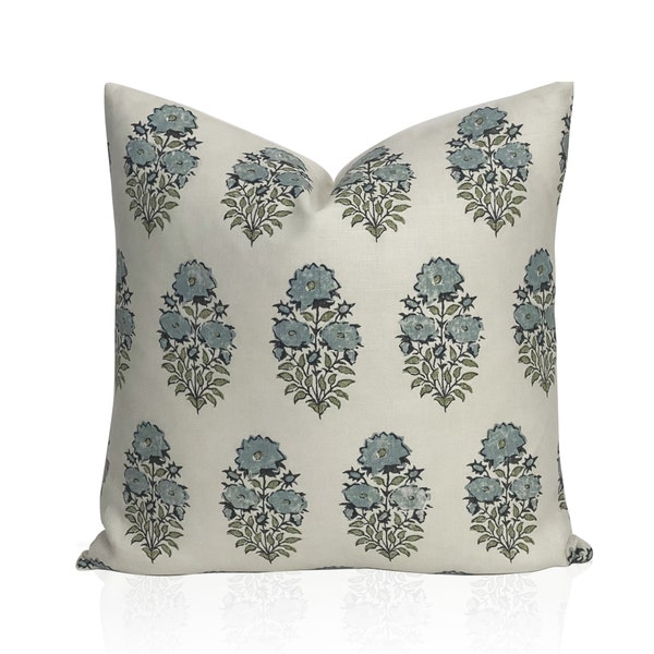 Mughal Flowers Pillow Cover in Monsoon, Designer Pillow, Decorative Pillows, Lisa Fine Pillow