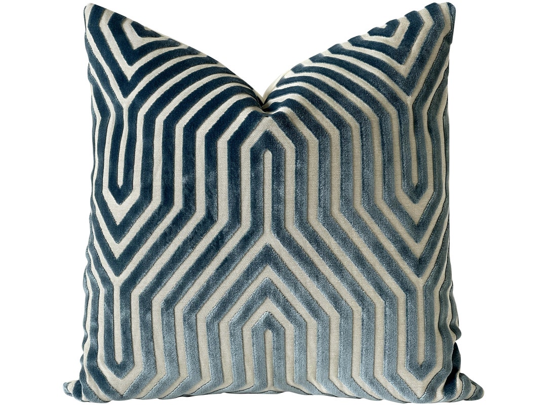 Velvet Pillow, Schumacher Vanderbilt Velvet Pillow Cover in Marin Blue